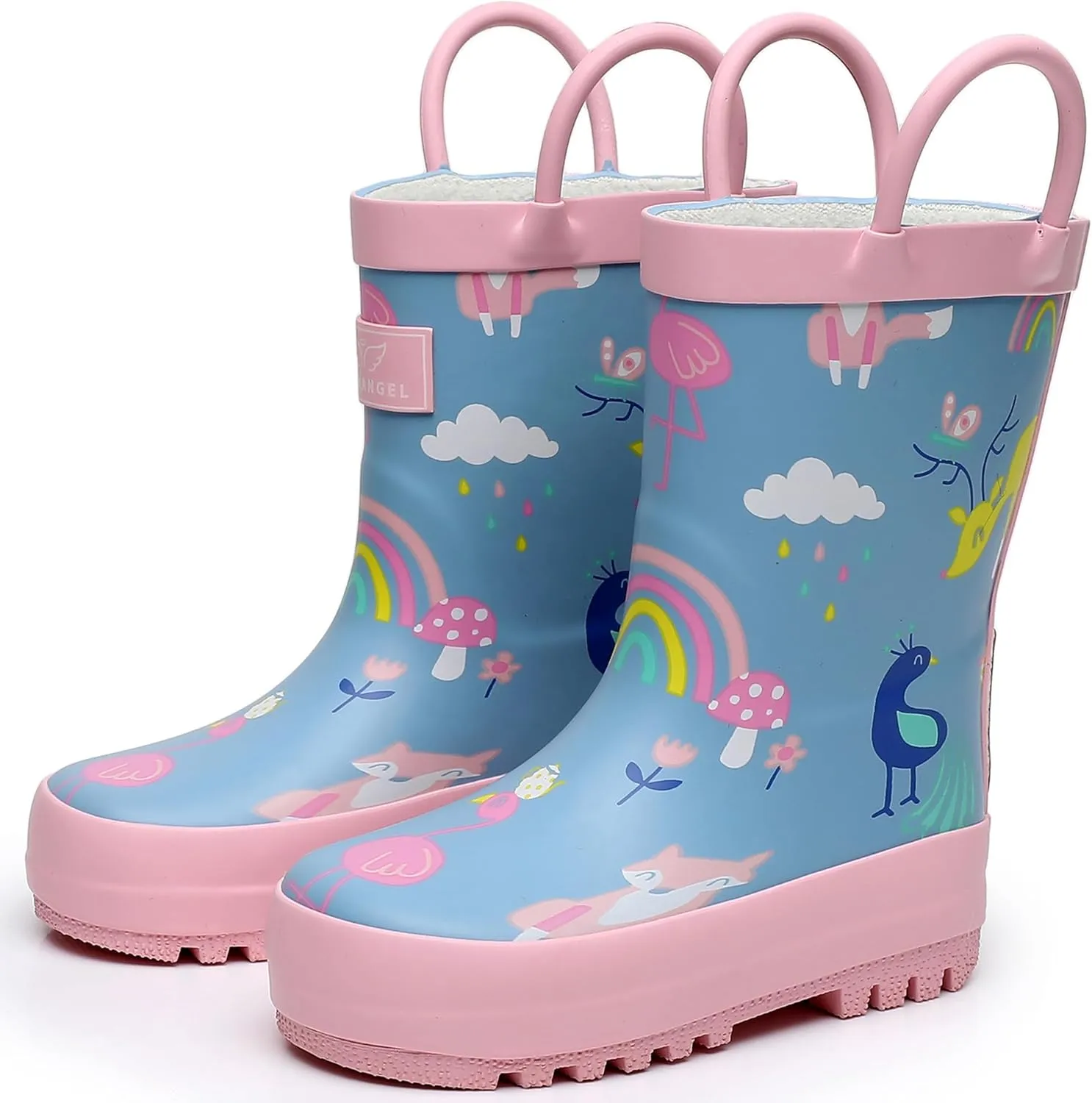 Toddler Rain Boots with Easy-On Handles, Waterproof Rubber Kids Rain Boots for Girls and Boys, in Fun Printed & Colors Unisex-Child Outdoor Rain Boots