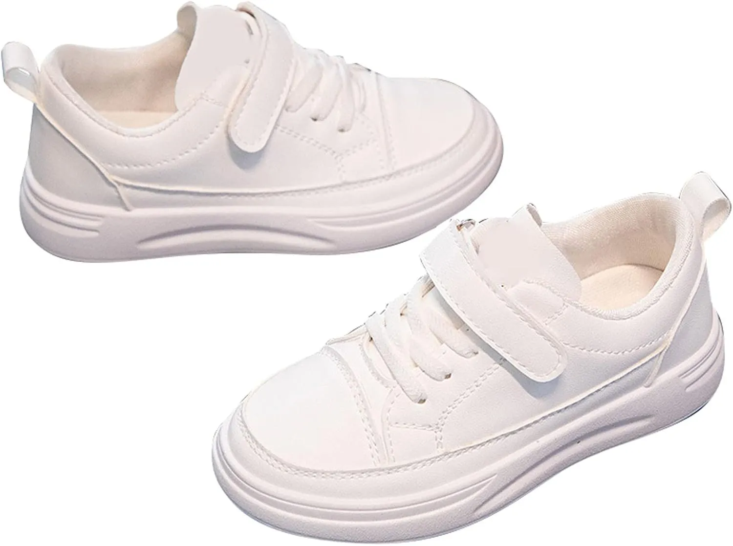 Toddler Shoes for Boys Girls, Kids Low Top Leather Sneakers Adjustable Strap Running Walking Casual Shoes