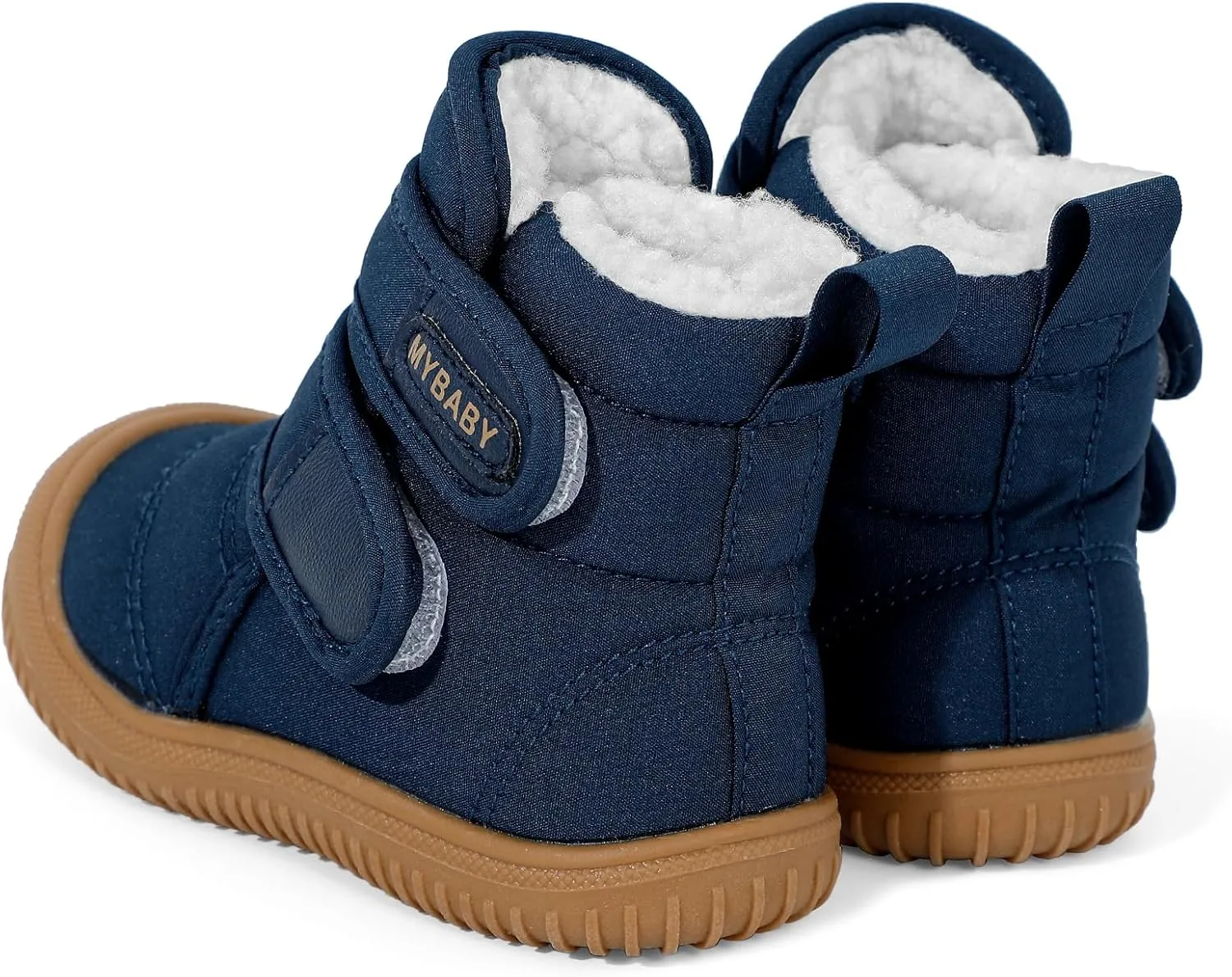 Toddler Snow Boots Double Strap Winter Warm Shoes Baby Faux Fur Lining Soft Fleece Booties with Non-Slip Sole