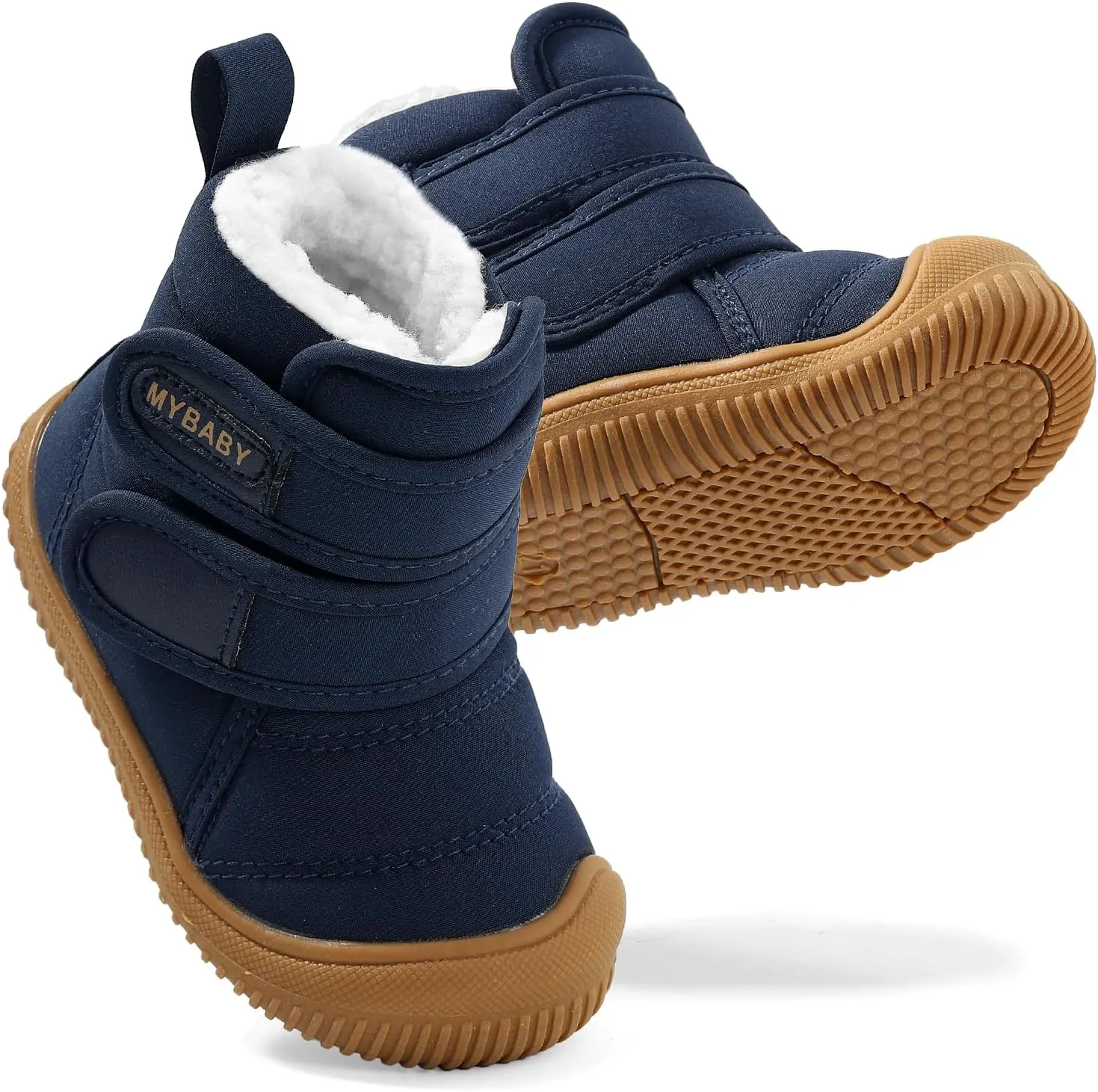 Toddler Snow Boots Double Strap Winter Warm Shoes Baby Faux Fur Lining Soft Fleece Booties with Non-Slip Sole
