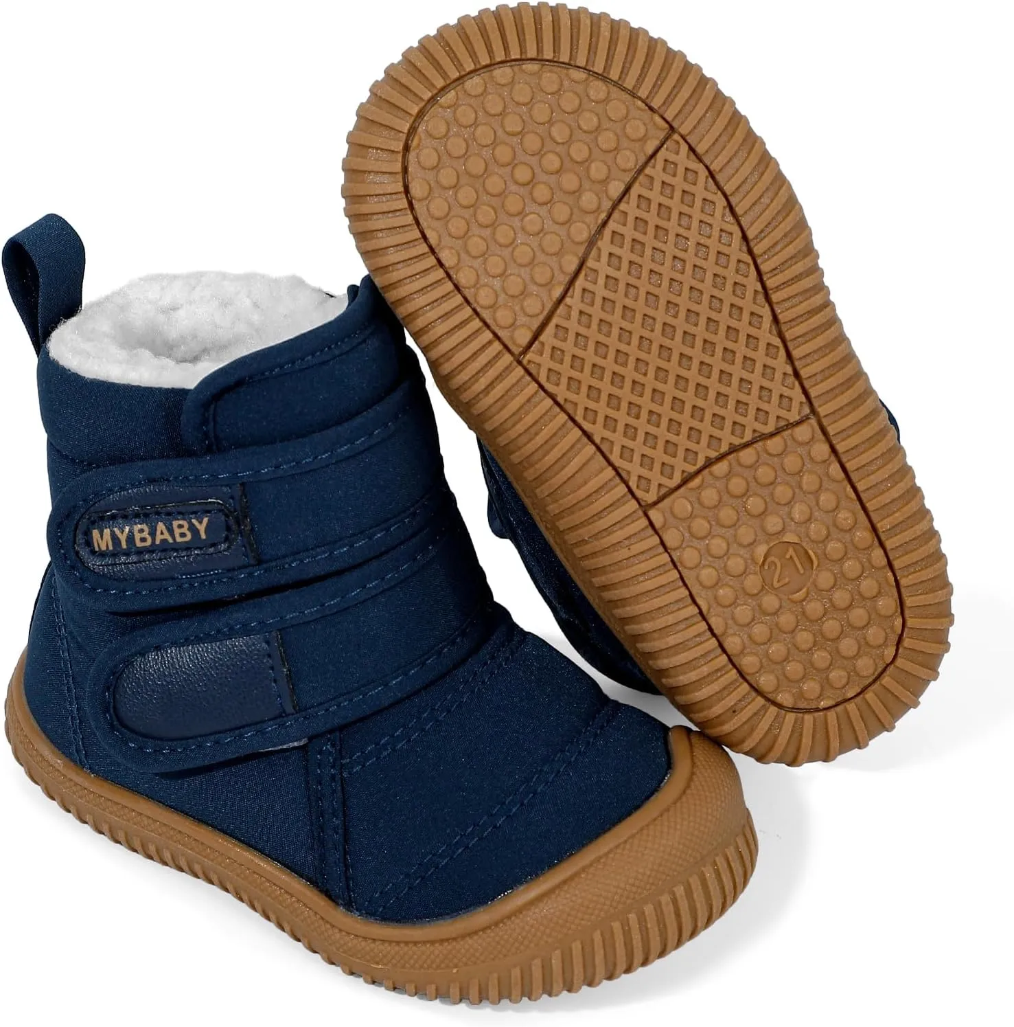 Toddler Snow Boots Double Strap Winter Warm Shoes Baby Faux Fur Lining Soft Fleece Booties with Non-Slip Sole
