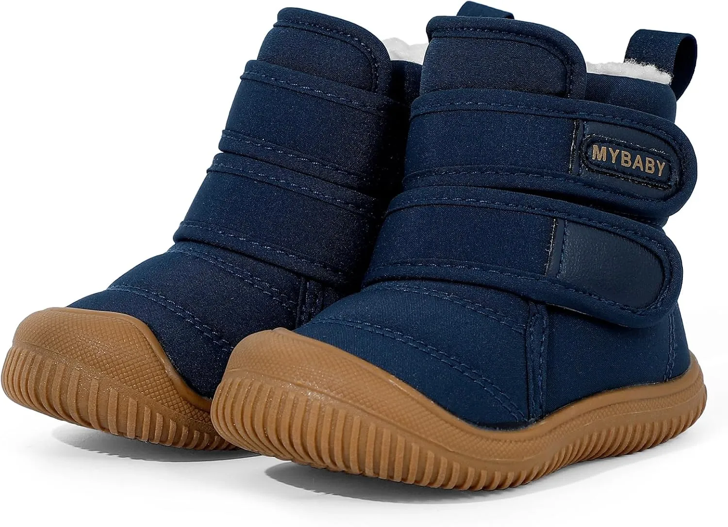 Toddler Snow Boots Double Strap Winter Warm Shoes Baby Faux Fur Lining Soft Fleece Booties with Non-Slip Sole