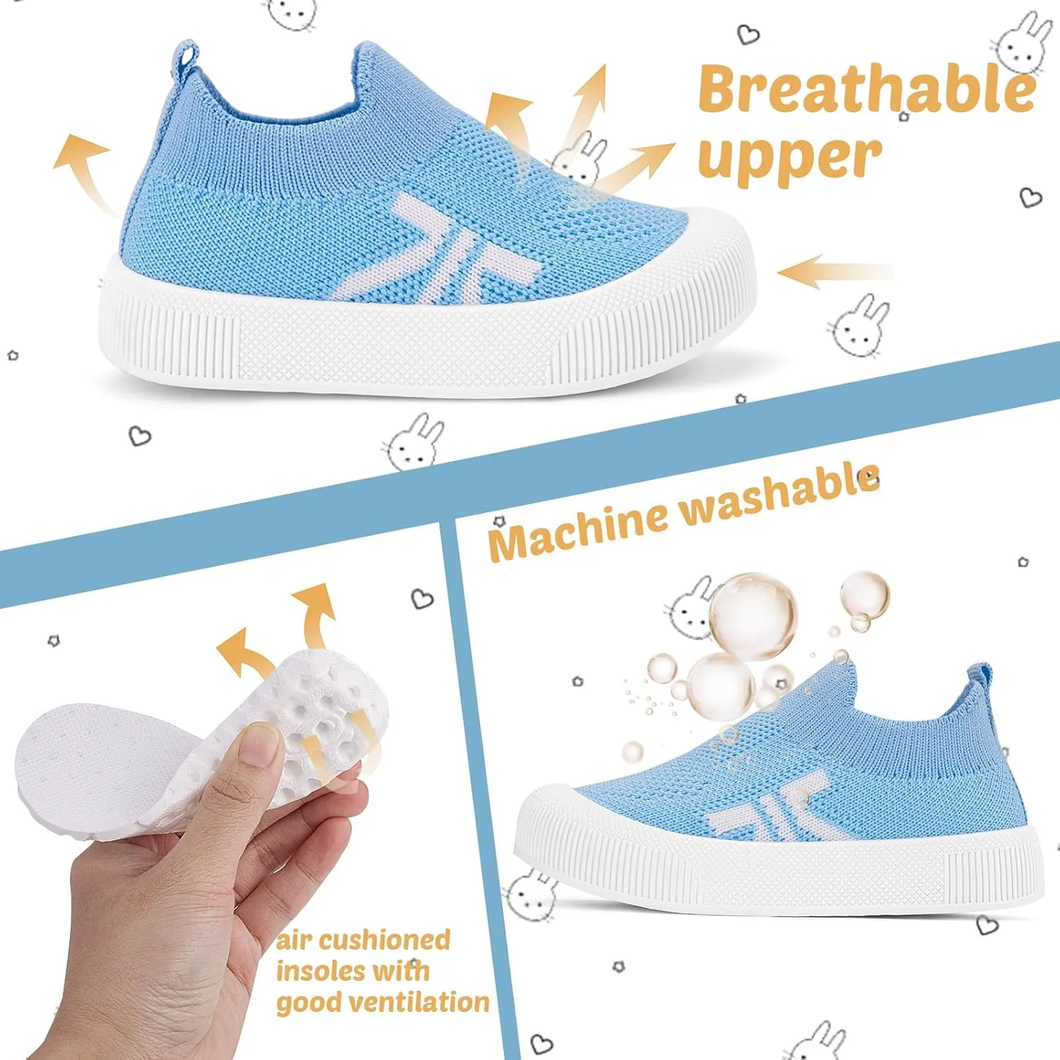 Toddler Summer First Walking Shoes Breathable Non-Slip Soft Sole Wide Toddler Shoes Tennis Sneakers Knitted Mesh Elastic Sock Shoes for Baby Boy Girl Outdoor Indoor Walker Shoes