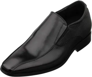 TOTO Men's Invisible Height Increasing Elevator Shoes - Black Leather Slip-on Formal Dress Loafers- 2.2 Inches Taller - Y6361 - Size 6.5 D(M) US