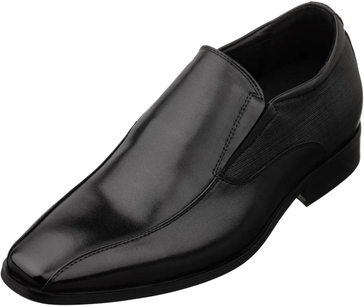 TOTO Men's Invisible Height Increasing Elevator Shoes - Black Leather Slip-on Formal Dress Loafers- 2.2 Inches Taller - Y6361 - Size 6.5 D(M) US