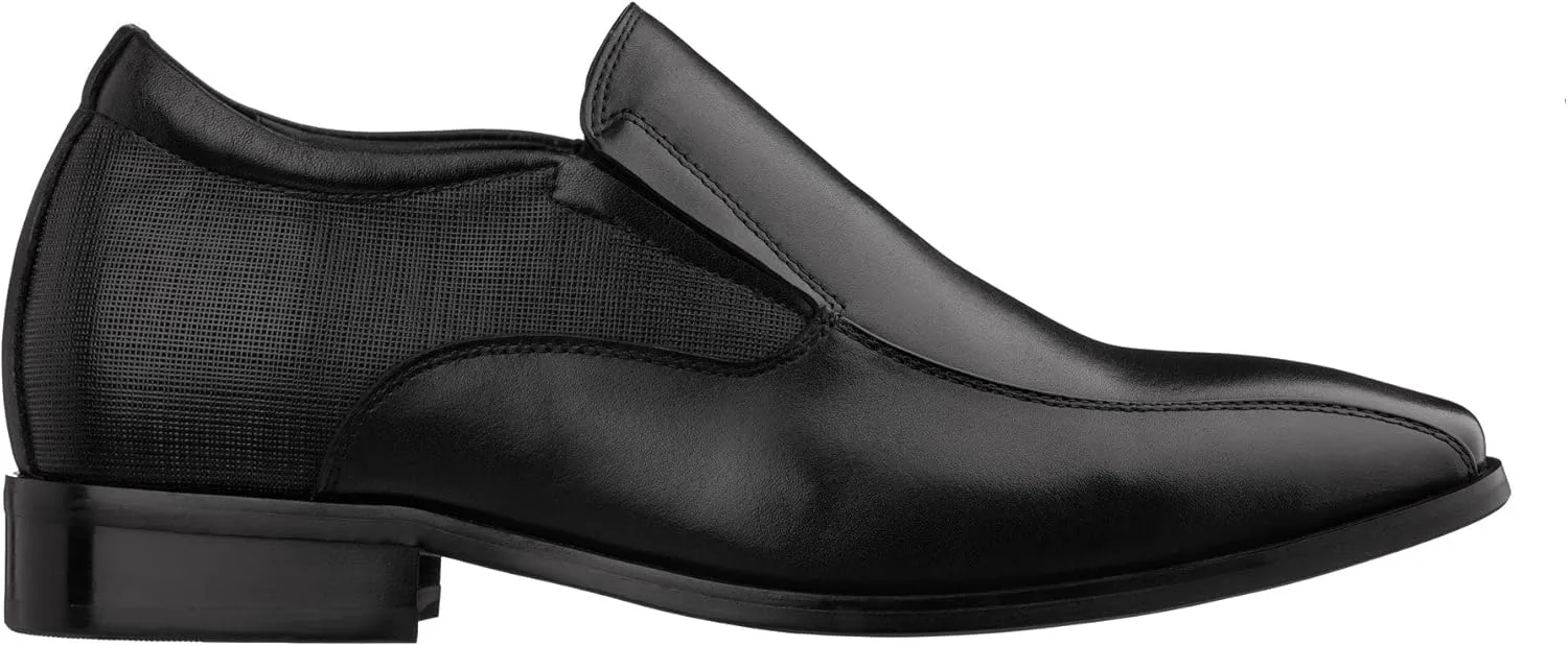 TOTO Men's Invisible Height Increasing Elevator Shoes - Black Leather Slip-on Formal Dress Loafers- 2.2 Inches Taller - Y6361 - Size 6.5 D(M) US