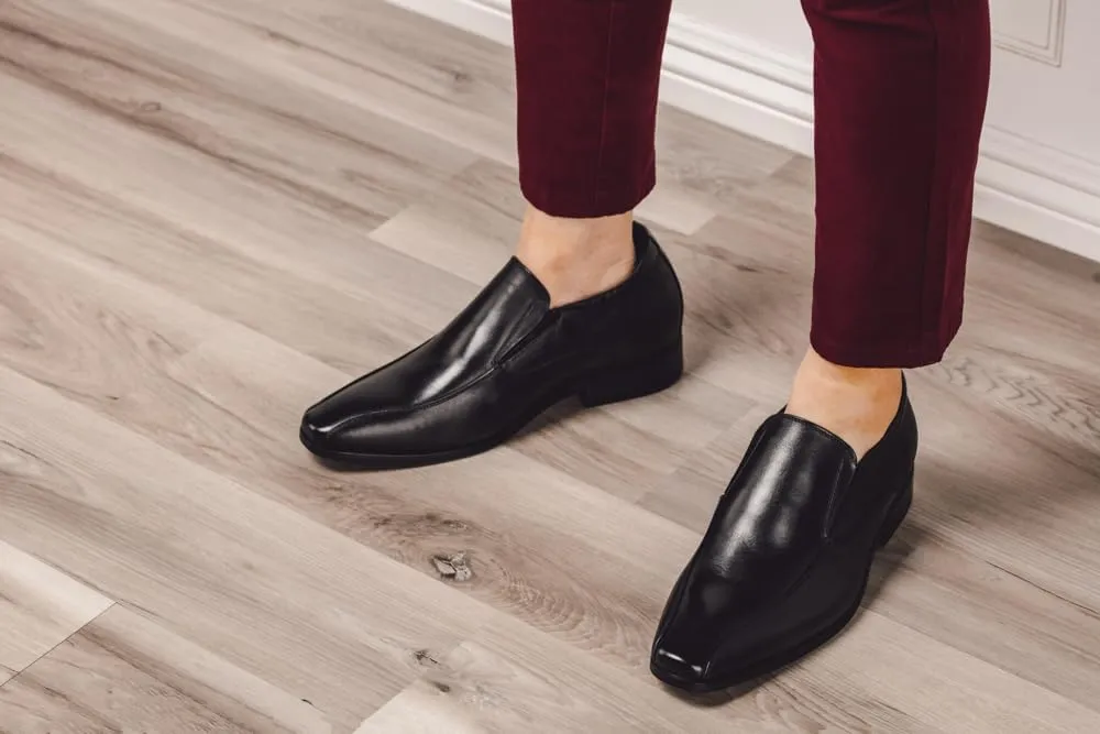 TOTO Men's Invisible Height Increasing Elevator Shoes - Black Leather Slip-on Formal Dress Loafers- 2.2 Inches Taller - Y6361 - Size 6.5 D(M) US