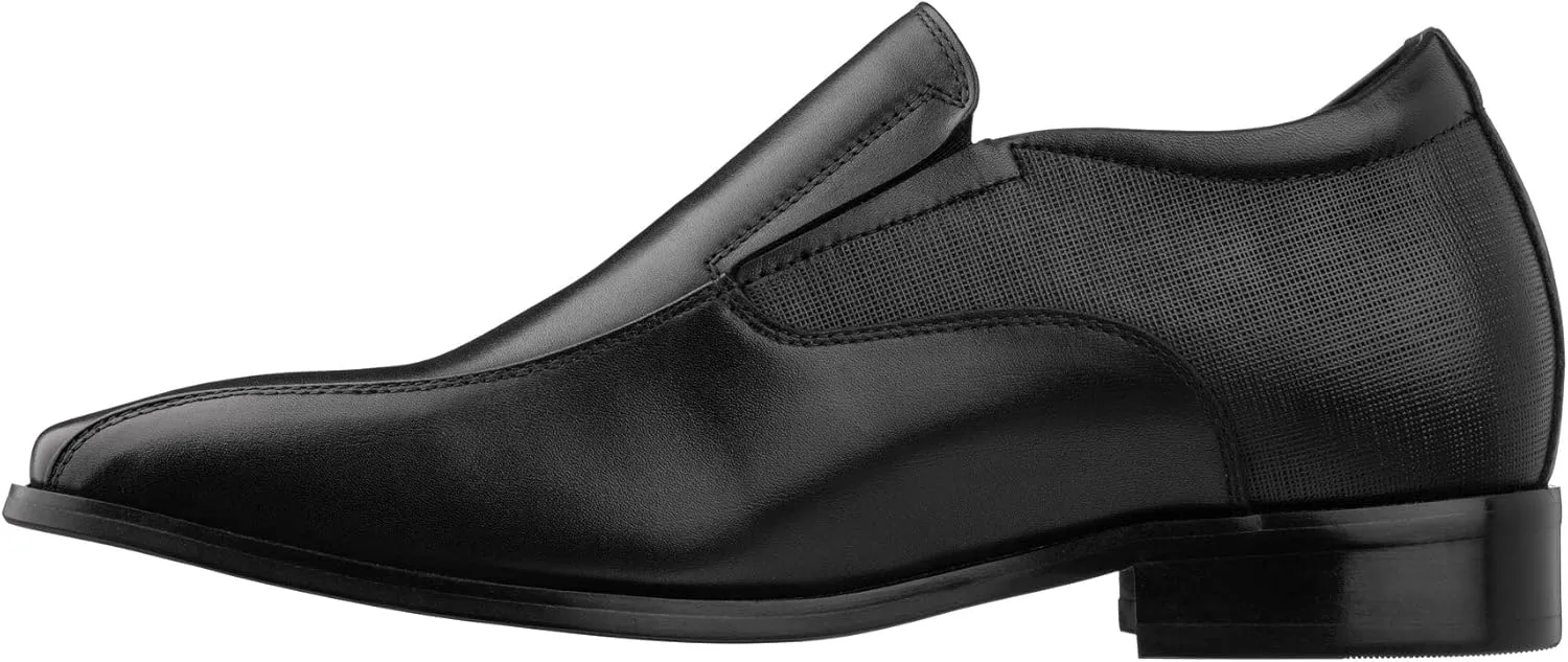 TOTO Men's Invisible Height Increasing Elevator Shoes - Black Leather Slip-on Formal Dress Loafers- 2.2 Inches Taller - Y6361 - Size 6.5 D(M) US