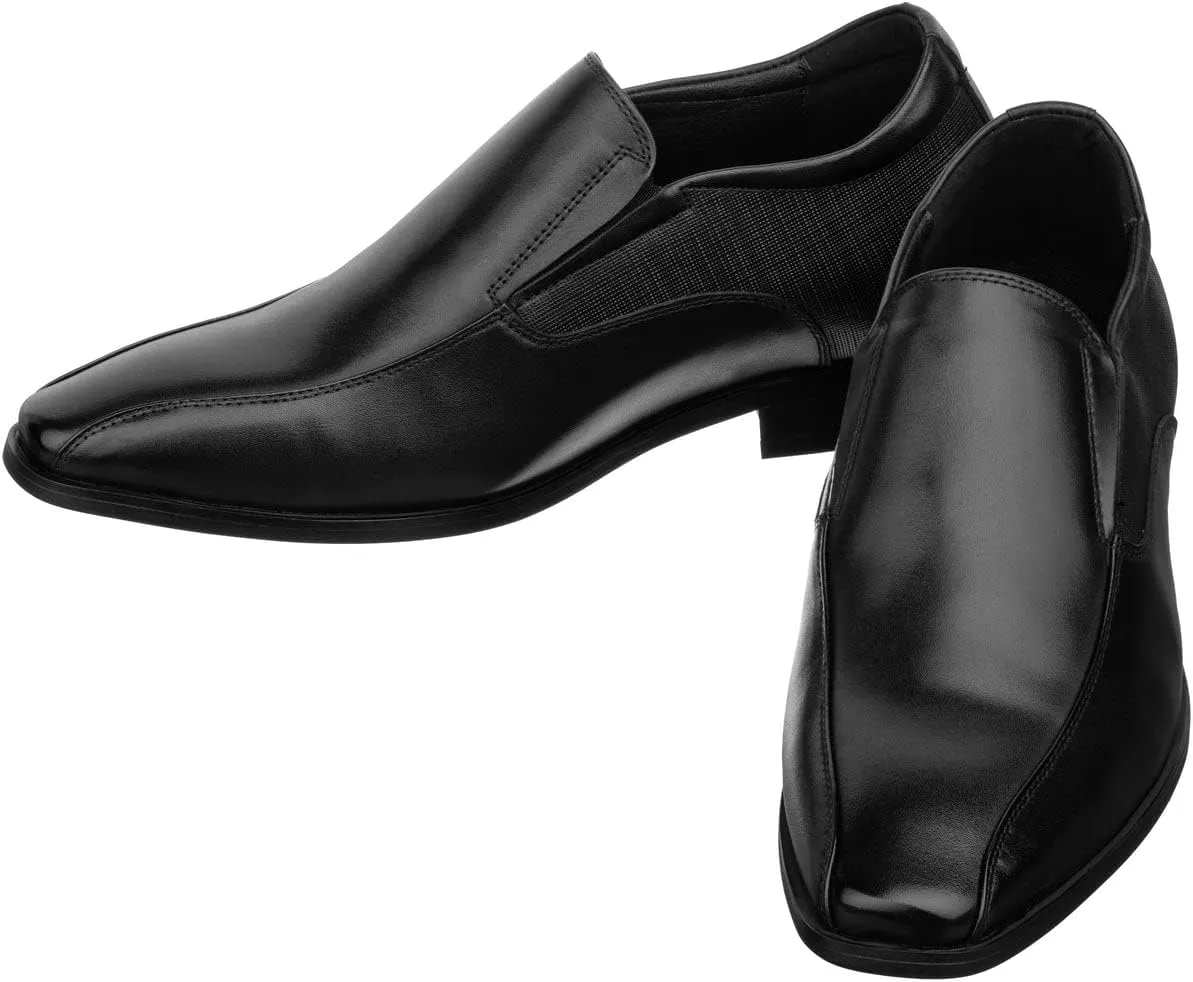 TOTO Men's Invisible Height Increasing Elevator Shoes - Black Leather Slip-on Formal Dress Loafers- 2.2 Inches Taller - Y6361 - Size 6.5 D(M) US