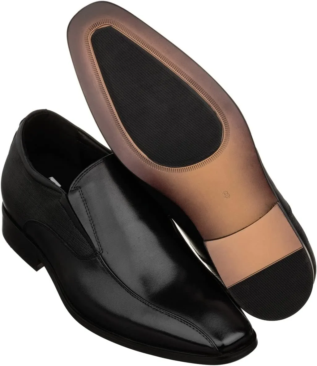 TOTO Men's Invisible Height Increasing Elevator Shoes - Black Leather Slip-on Formal Dress Loafers- 2.2 Inches Taller - Y6361 - Size 6.5 D(M) US