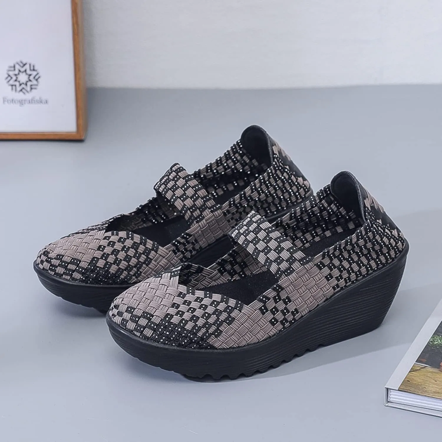 Touchmosees Women's Platform Wedge Sandals Woven Pumps Mary Jane Shoes Comfortable Walking Shoes