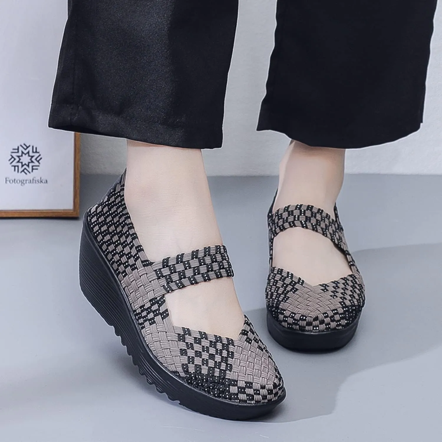 Touchmosees Women's Platform Wedge Sandals Woven Pumps Mary Jane Shoes Comfortable Walking Shoes