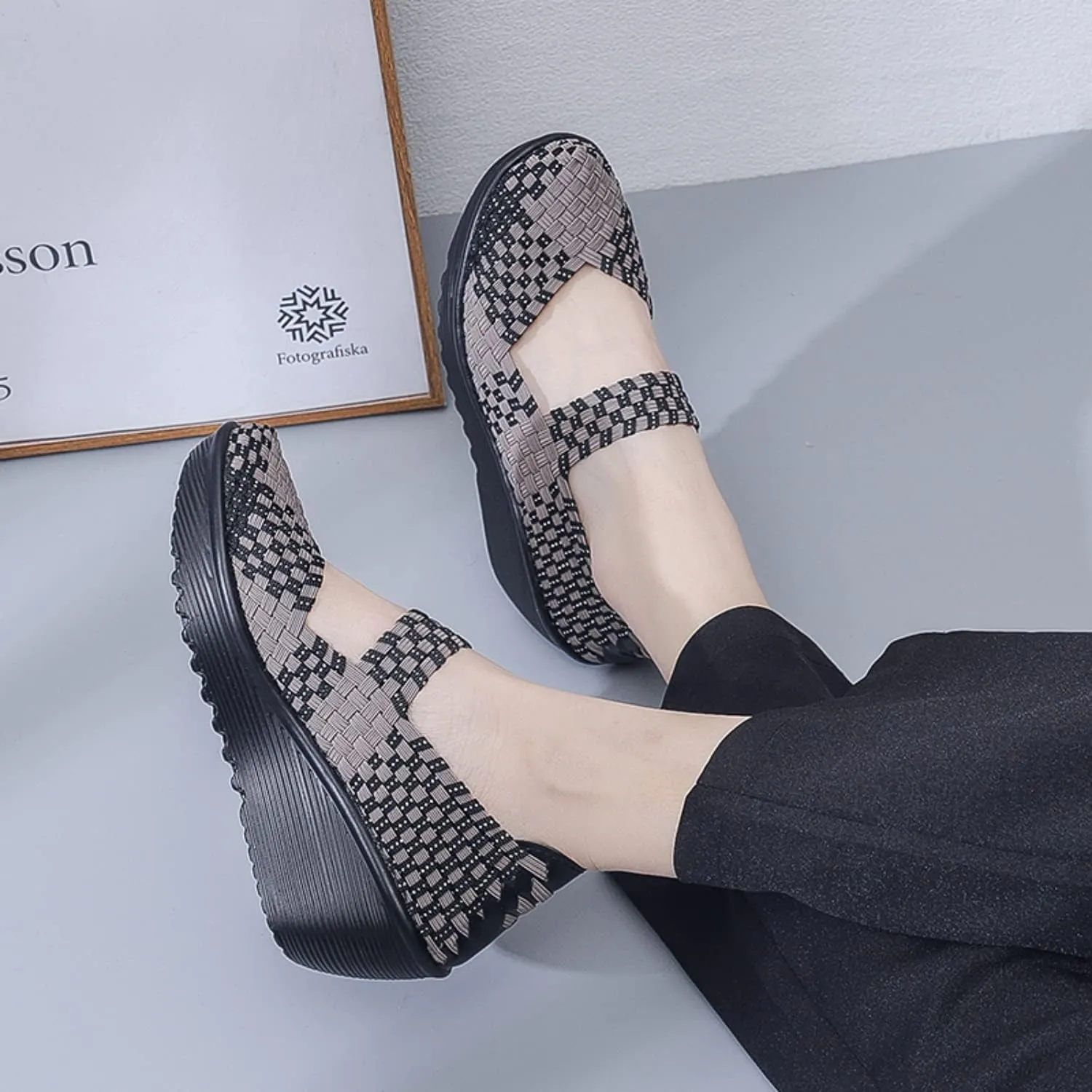 Touchmosees Women's Platform Wedge Sandals Woven Pumps Mary Jane Shoes Comfortable Walking Shoes