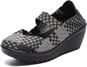 Touchmosees Women's Platform Wedge Sandals Woven Pumps Mary Jane Shoes Comfortable Walking Shoes