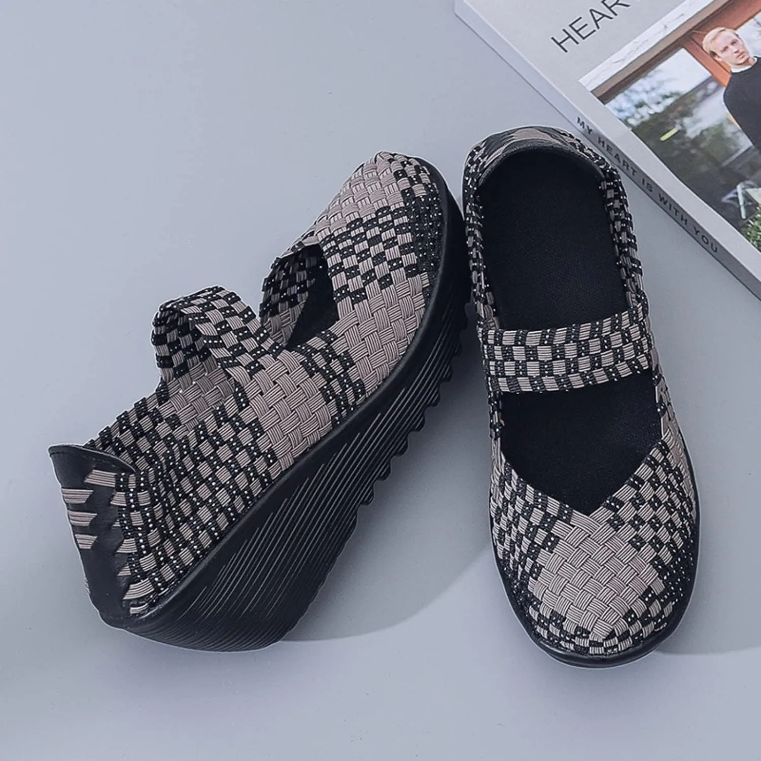 Touchmosees Women's Platform Wedge Sandals Woven Pumps Mary Jane Shoes Comfortable Walking Shoes