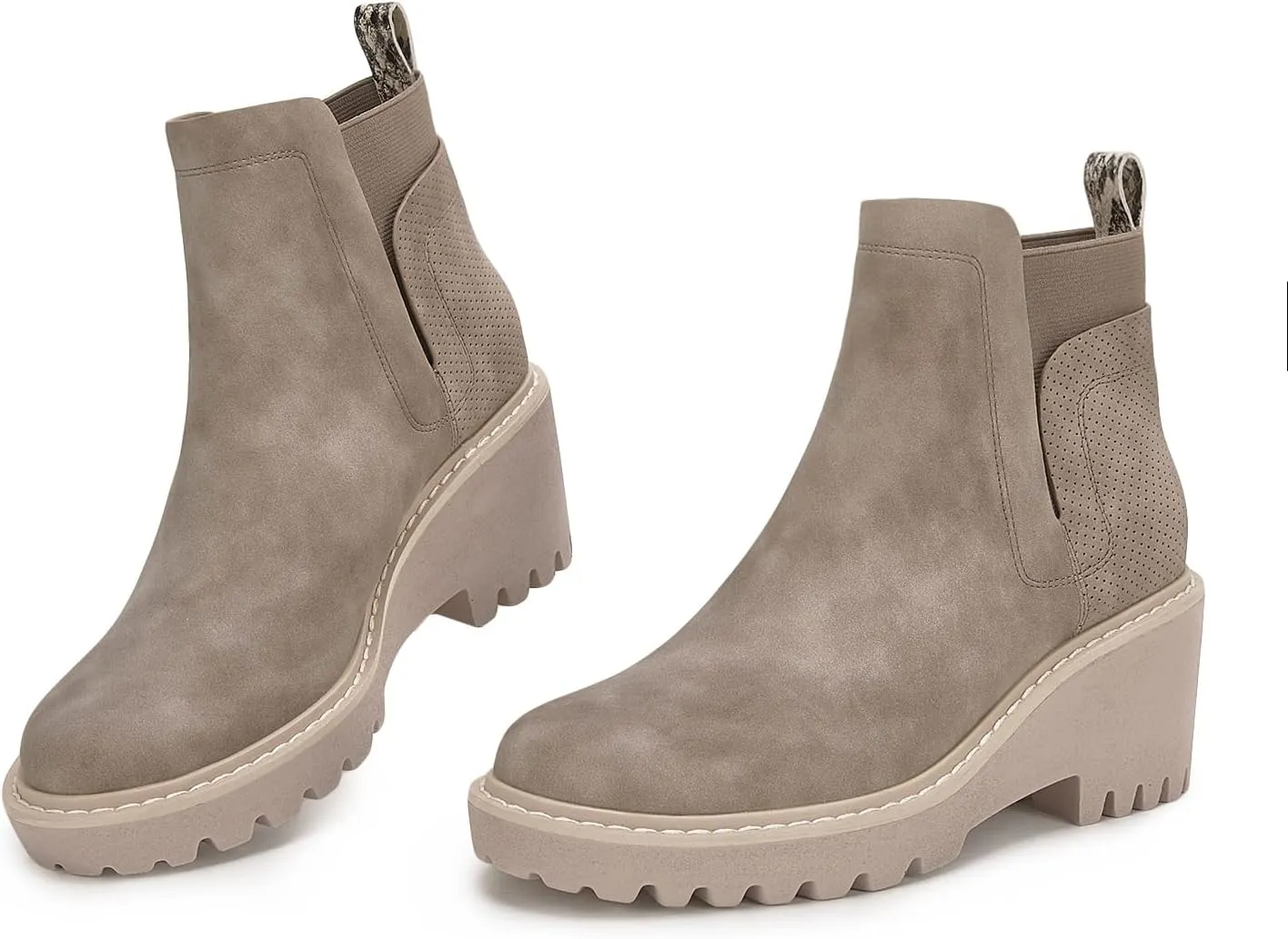 Trish Lucia Womens Platform Lug Sole Chelsea Boots Ankle High Chunky Block Heel Non-Slip Suede Leather Slip on Combat Fashion Booties