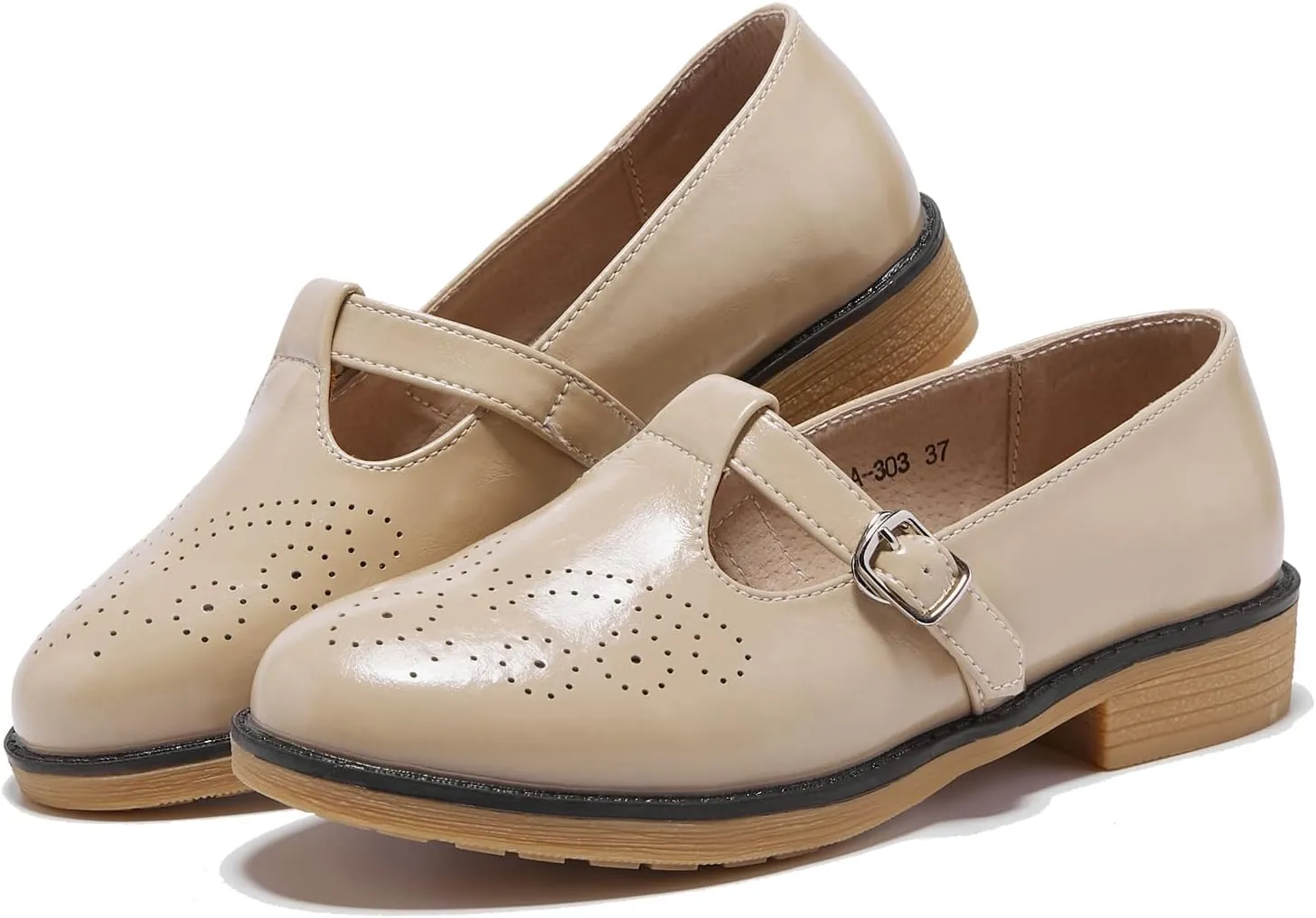 TRULAND Women's Leather Mary Jane Oxfords Shoes - Slip On T-Strap Loafers Casual Closed Toe Dressy Flats Shoes for Office Work