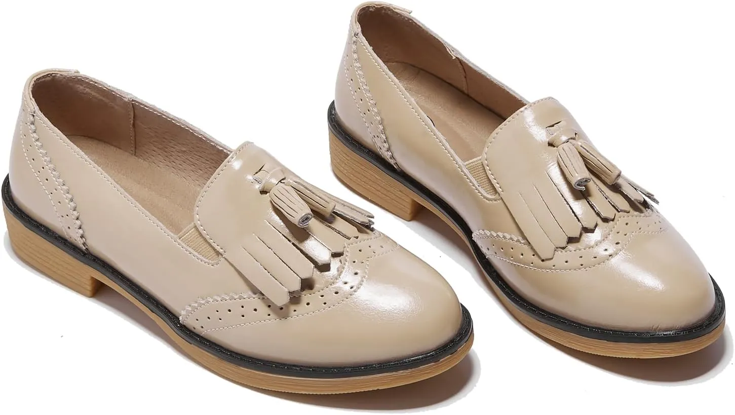 TRULAND Women’s Leather Penny Loafers – Slip On Wingtip Oxfords Tassel Loafers Comfortable Casual Dressy Shoes for Office Work