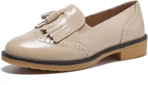 TRULAND Women’s Leather Penny Loafers – Slip On Wingtip Oxfords Tassel Loafers Comfortable Casual Dressy Shoes for Office Work