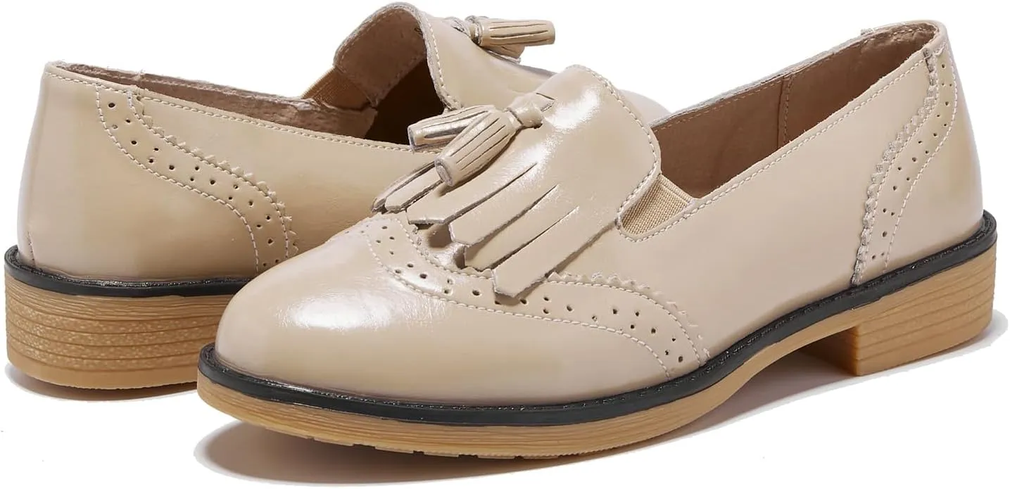 TRULAND Women’s Leather Penny Loafers – Slip On Wingtip Oxfords Tassel Loafers Comfortable Casual Dressy Shoes for Office Work