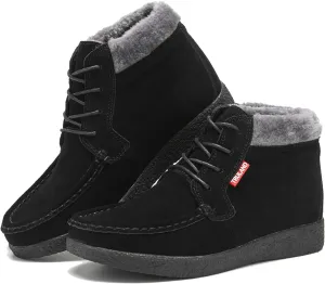 TRULAND Women’s Winter Boots – Suede Leather Fur Lined Water Resistant Ankle Boots