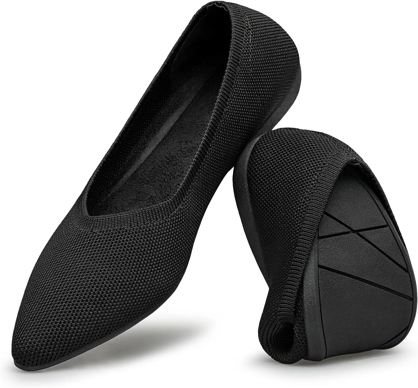 TUOKING Women's Flats Shoes Knit Pointed-Toe Ballet Dress Shoes Comfortable Soft Casual Loafers Slip on Walking Office Shoes