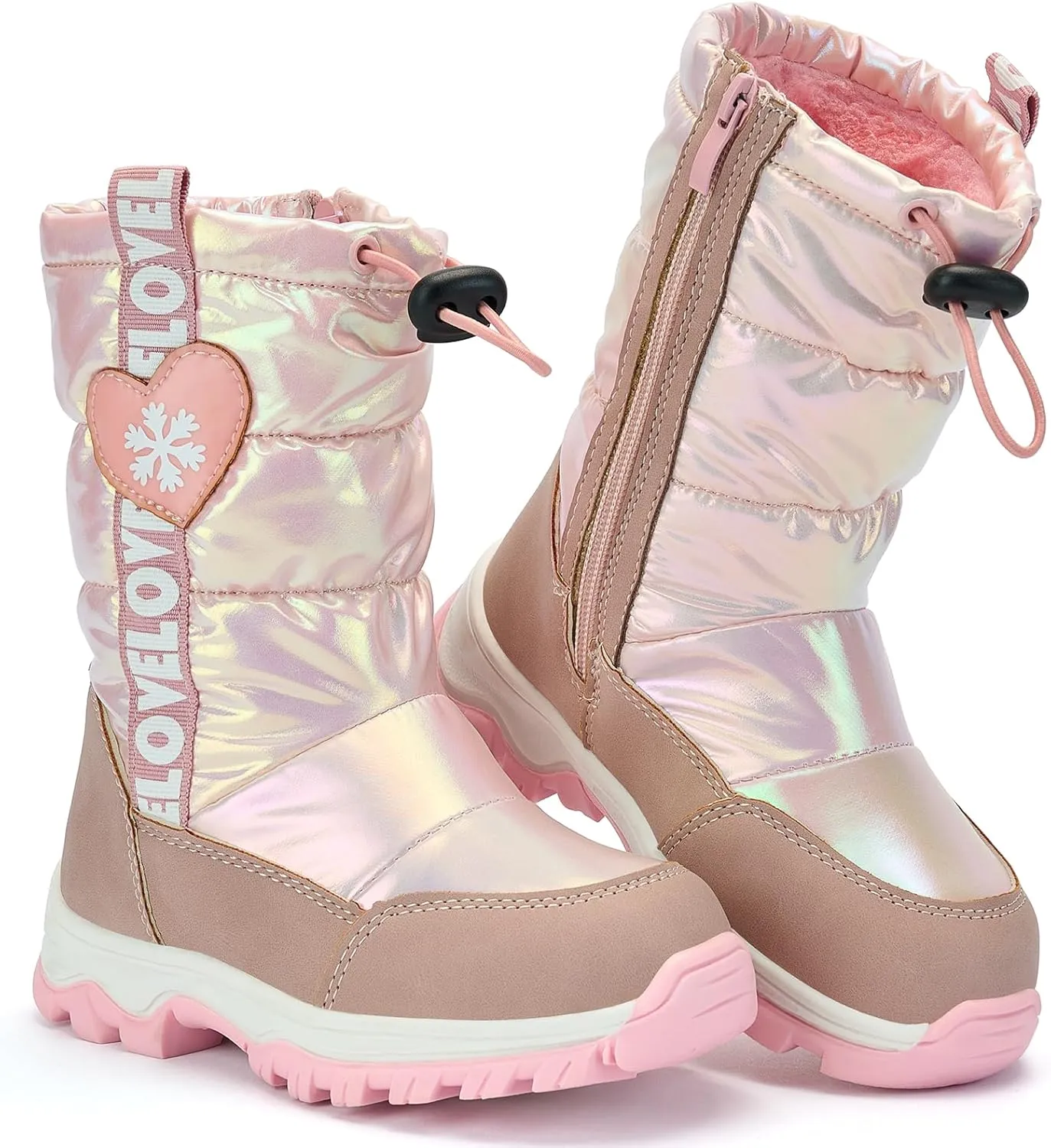 TZJS Girls Winter Boots Lightweight Kids Snow Boots Adjustable and Side Zipper Girl Outdoor Warm Boot Cold Weather Shoes with Faux Fur Lined for Toddler/Little Kids