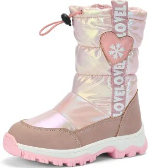 TZJS Girls Winter Boots Lightweight Kids Snow Boots Adjustable and Side Zipper Girl Outdoor Warm Boot Cold Weather Shoes with Faux Fur Lined for Toddler/Little Kids