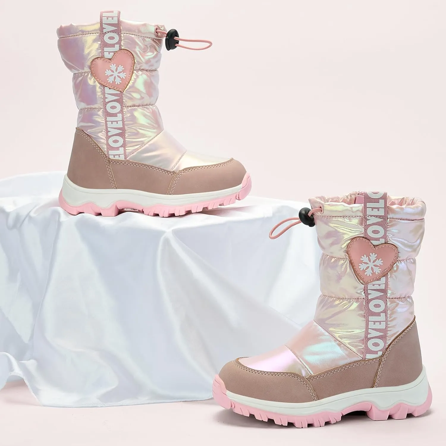 TZJS Girls Winter Boots Lightweight Kids Snow Boots Adjustable and Side Zipper Girl Outdoor Warm Boot Cold Weather Shoes with Faux Fur Lined for Toddler/Little Kids
