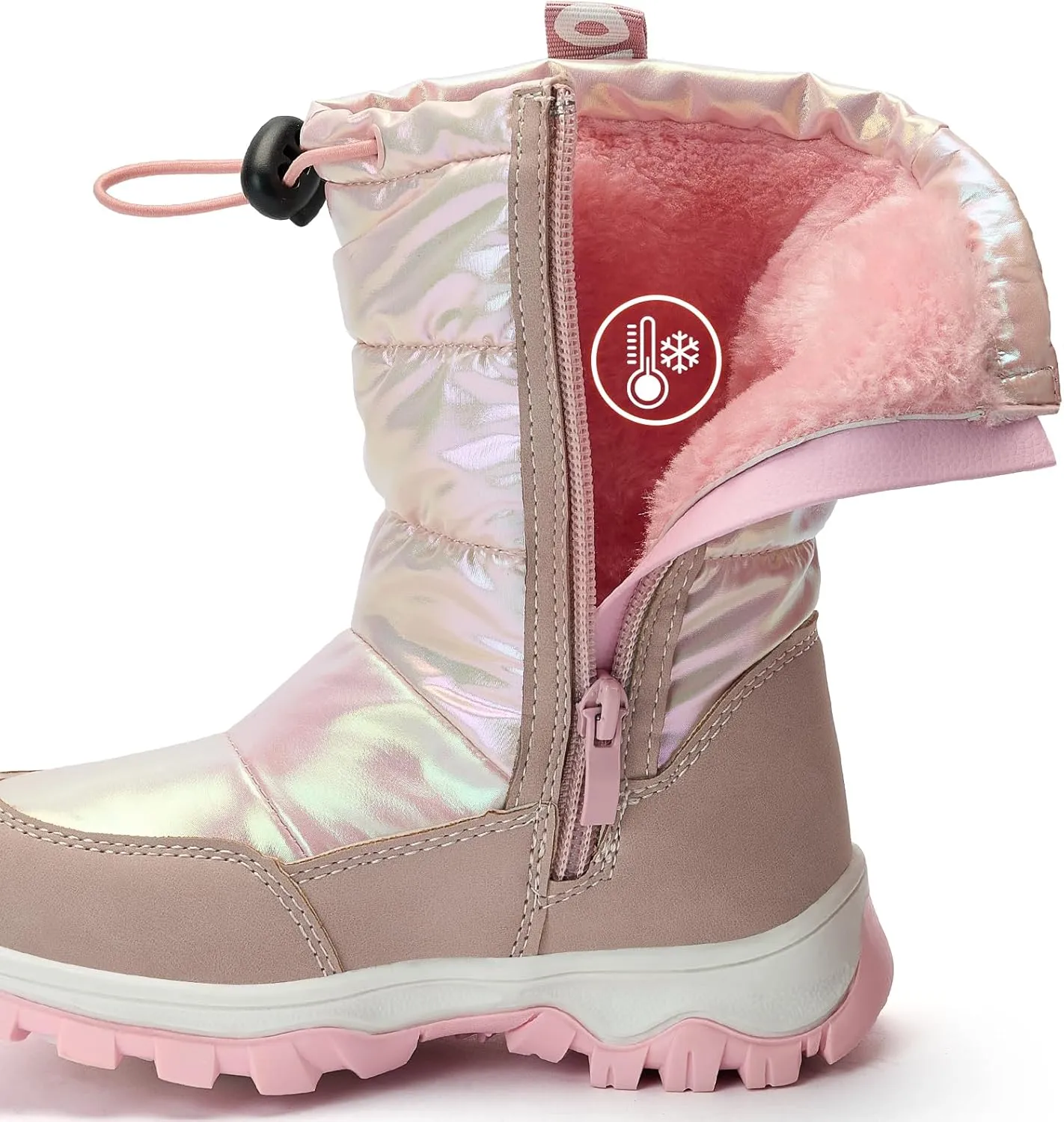 TZJS Girls Winter Boots Lightweight Kids Snow Boots Adjustable and Side Zipper Girl Outdoor Warm Boot Cold Weather Shoes with Faux Fur Lined for Toddler/Little Kids