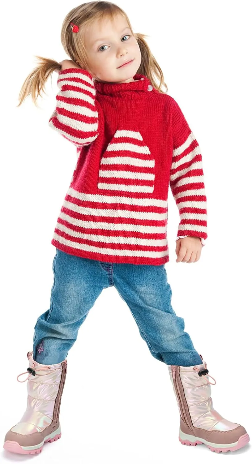 TZJS Girls Winter Boots Lightweight Kids Snow Boots Adjustable and Side Zipper Girl Outdoor Warm Boot Cold Weather Shoes with Faux Fur Lined for Toddler/Little Kids