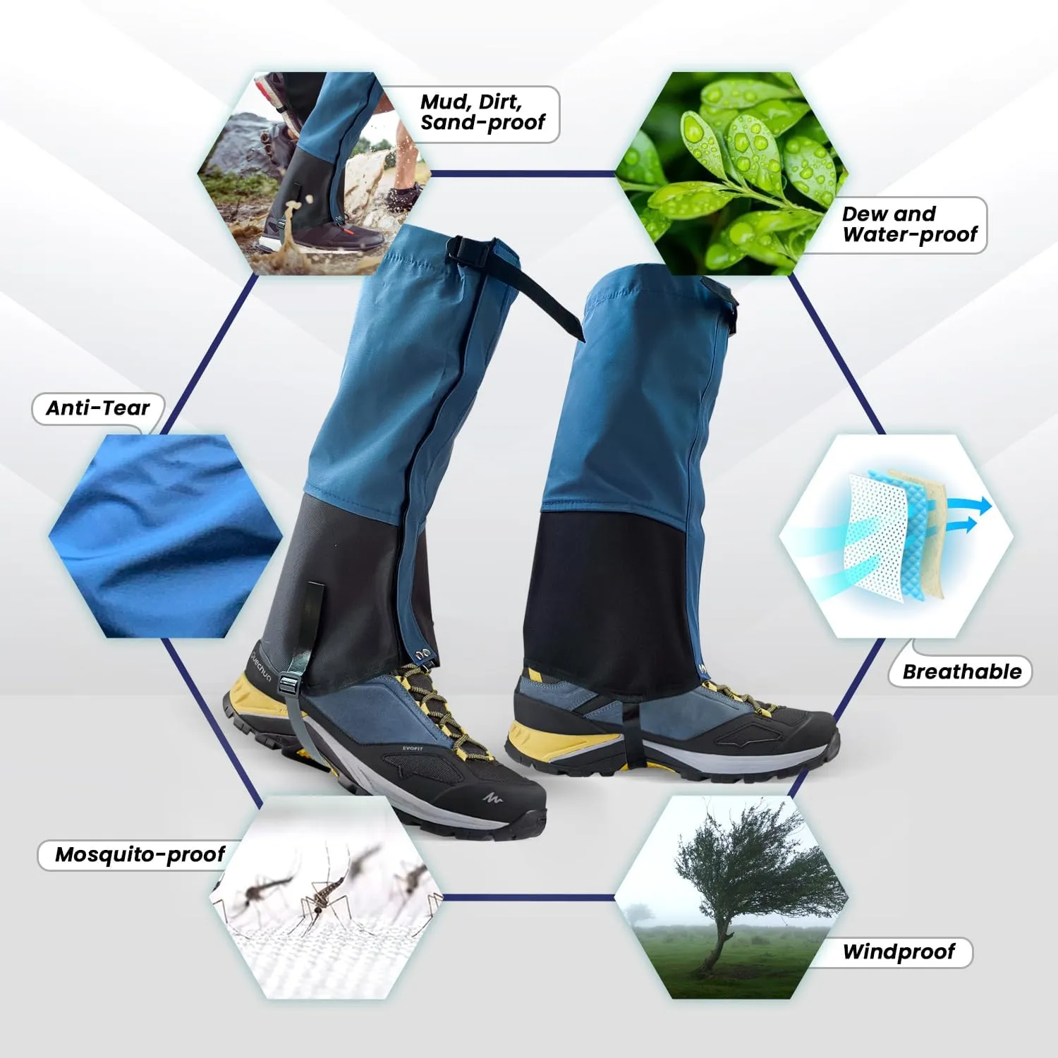 Ultimate Blue Gaiters for Men - Hiking Gear - Boot Gaiters for Men - Gaiters for Hiking - Hiking Gaiters for Men - Outdoor Research Gaiters Men - Leg Gaiters for Women- Hunting Gaiters