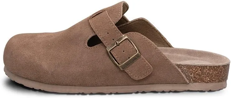 Unisex Soft Footbed Clog，Suede Leather Clogs, Cork Clogs Shoes for Women Men，Antislip Sole Slippers Mules