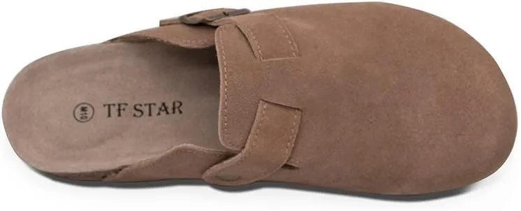 Unisex Soft Footbed Clog，Suede Leather Clogs, Cork Clogs Shoes for Women Men，Antislip Sole Slippers Mules
