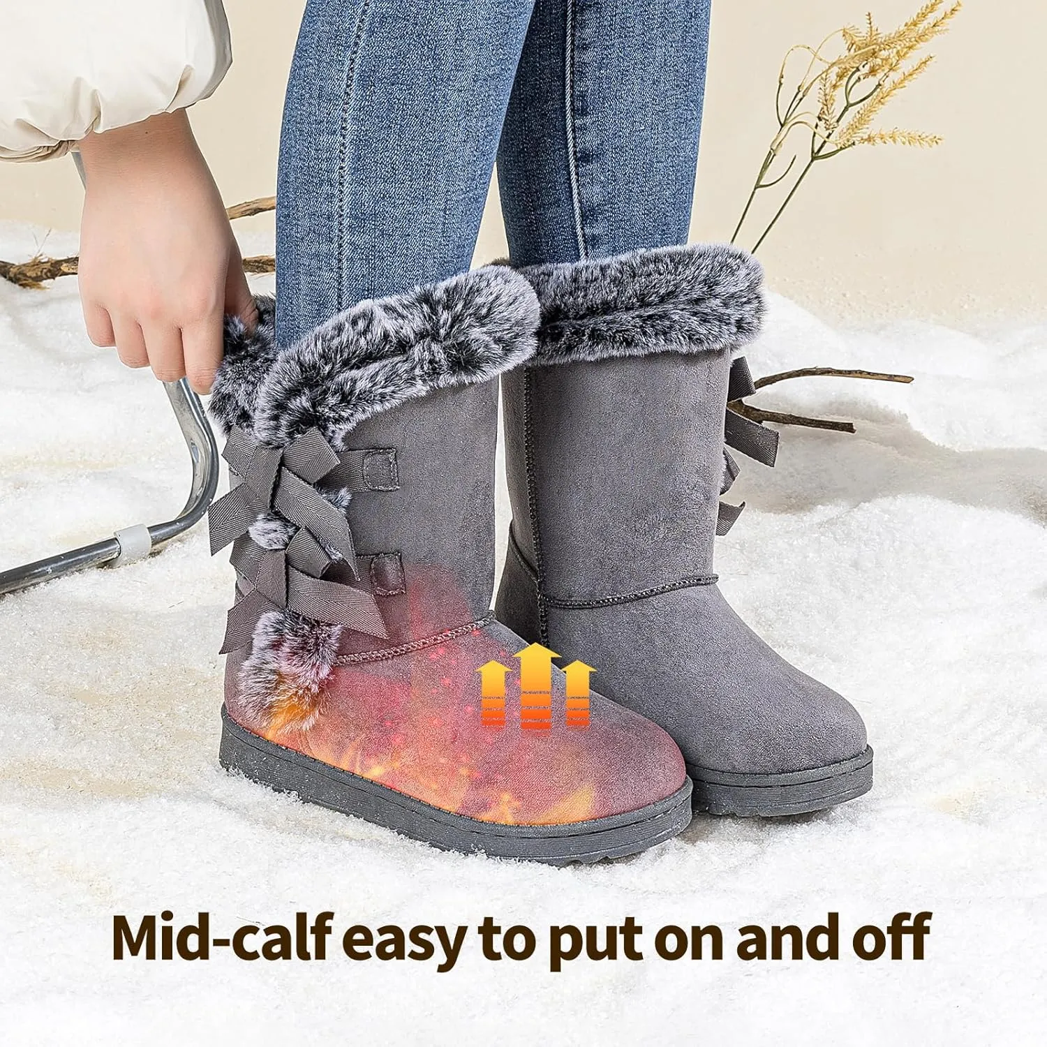 Uoidru Women's Snow Boots Anti-Slip Mid-calf Winter Boots for Womens Faux Fur Lined Winter Suede Snow Boots Womens Comfortable Fashion Boots
