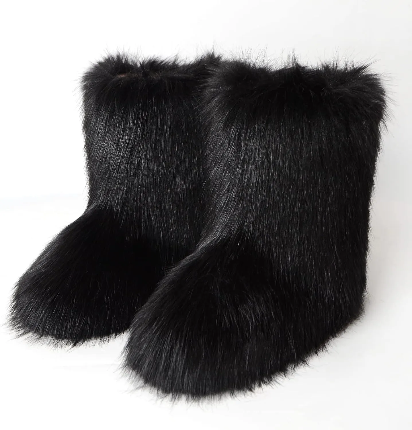 UOQAPRE Faux Fur Boots for Women Snow Boots Fuzzy Leg Warm Boots Furry Mid-Calf Boots Warm Comfortable Outdoor Flat Shoes