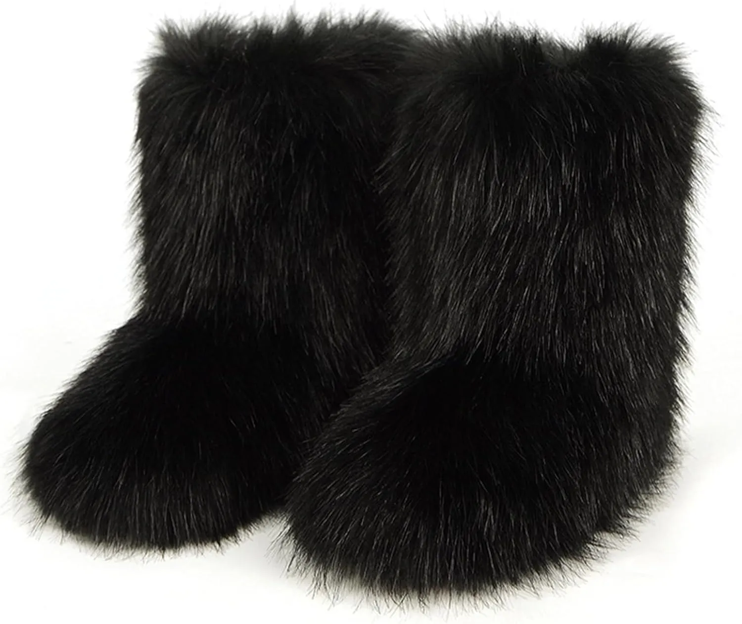 UOQAPRE Faux Fur Boots for Women Snow Boots Fuzzy Leg Warm Boots Furry Mid-Calf Boots Warm Comfortable Outdoor Flat Shoes