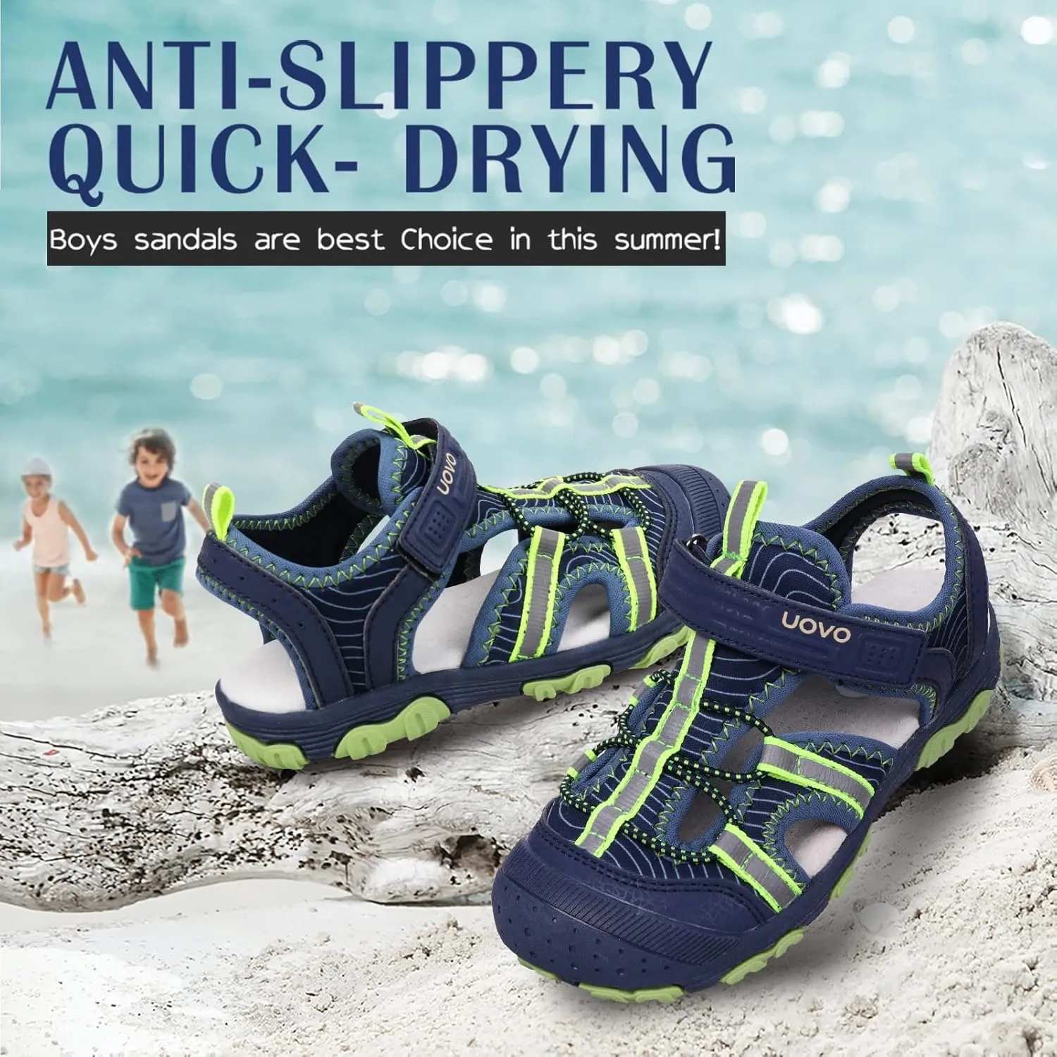 UOVO Boys Sandals Kids Sandals Hiking Athletic Closed-Toe Beach Summer Sandals for Boys Quick-Drying