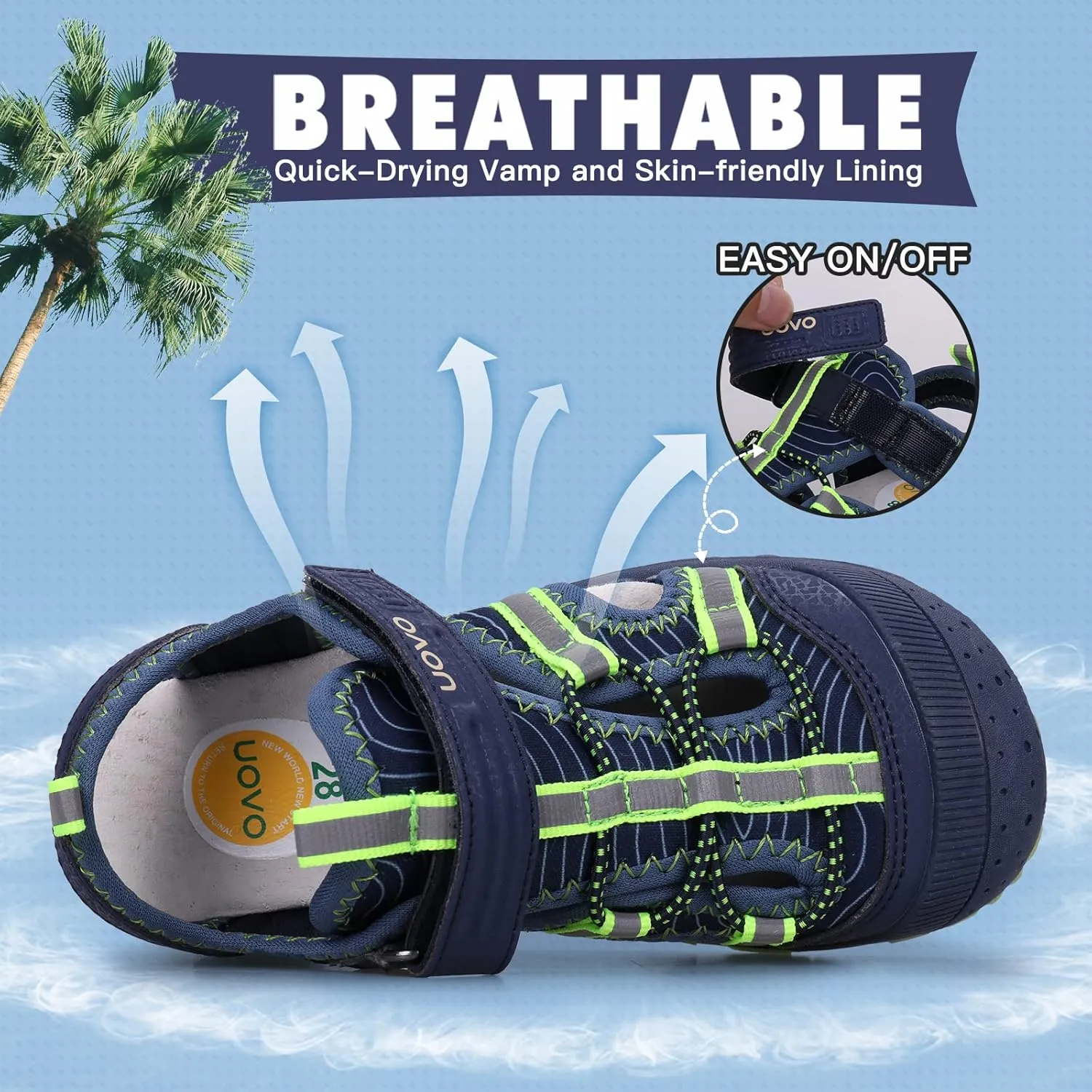 UOVO Boys Sandals Kids Sandals Hiking Athletic Closed-Toe Beach Summer Sandals for Boys Quick-Drying