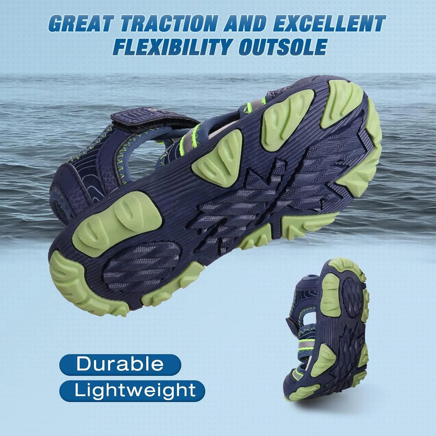 UOVO Boys Sandals Kids Sandals Hiking Athletic Closed-Toe Beach Summer Sandals for Boys Quick-Drying
