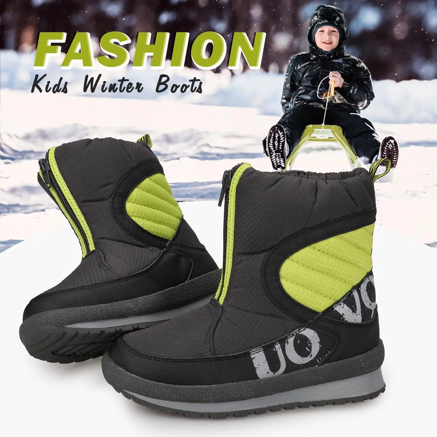 UOVO Kids Boys girls Snow Boots Warm Ankle Fur Lined Slip Resistant Waterproof Outdoor Winter Shoes(Little Kids/Big Kids)