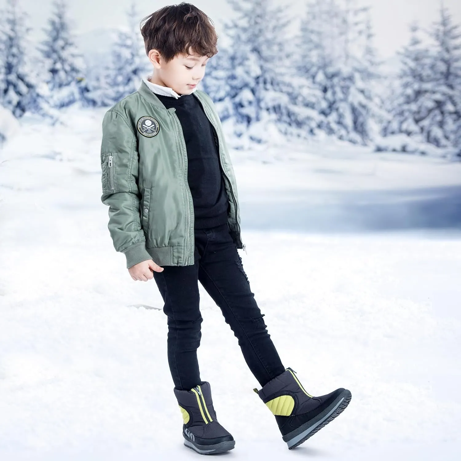 UOVO Kids Boys girls Snow Boots Warm Ankle Fur Lined Slip Resistant Waterproof Outdoor Winter Shoes(Little Kids/Big Kids)