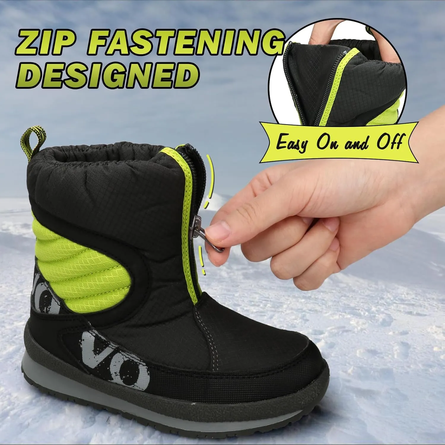 UOVO Kids Boys girls Snow Boots Warm Ankle Fur Lined Slip Resistant Waterproof Outdoor Winter Shoes(Little Kids/Big Kids)