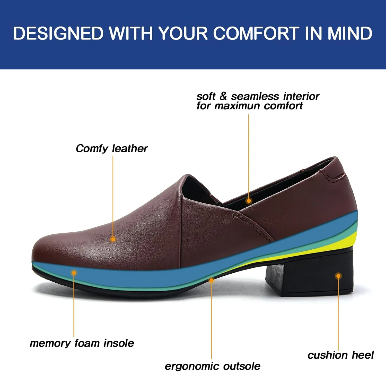 UZB Loafers for Women Dress Shoes Slip On Shoes Low Heel Casual Work Office Dressy Shoes