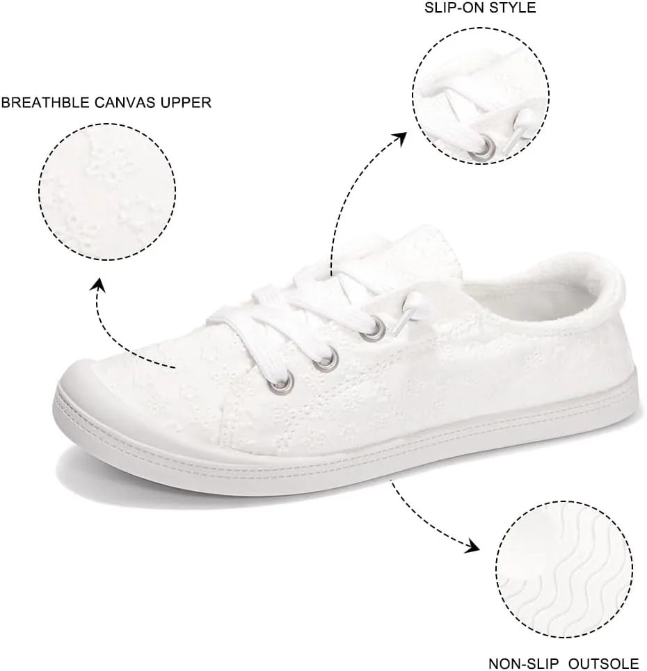 Vanessa Women's Slip On Canvas Shoes Low Top Fashion Sneakers Casual Flats Walking Shoes Comfy Loafers