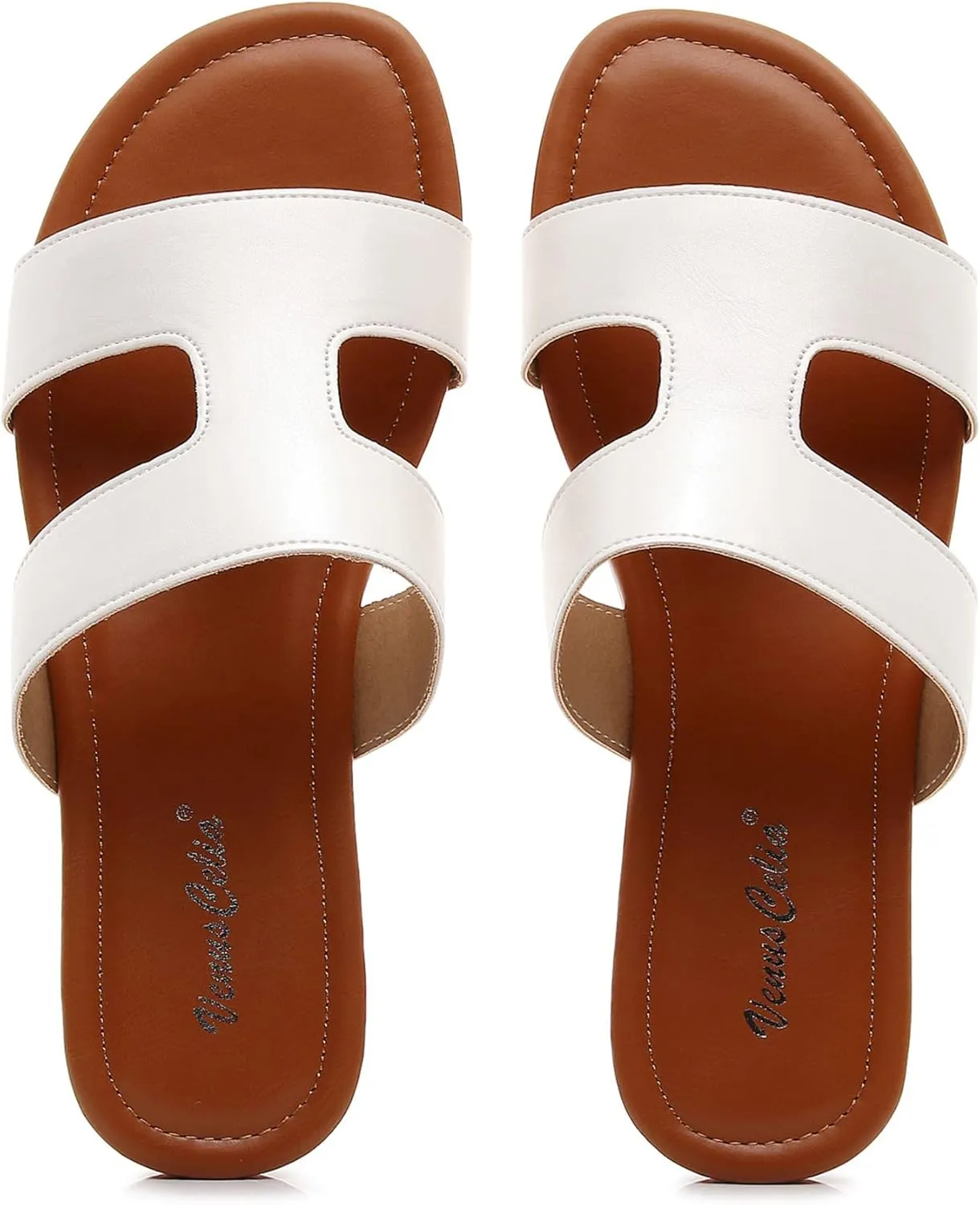 VenusCelia Women's H Band Wide Flat Sandal