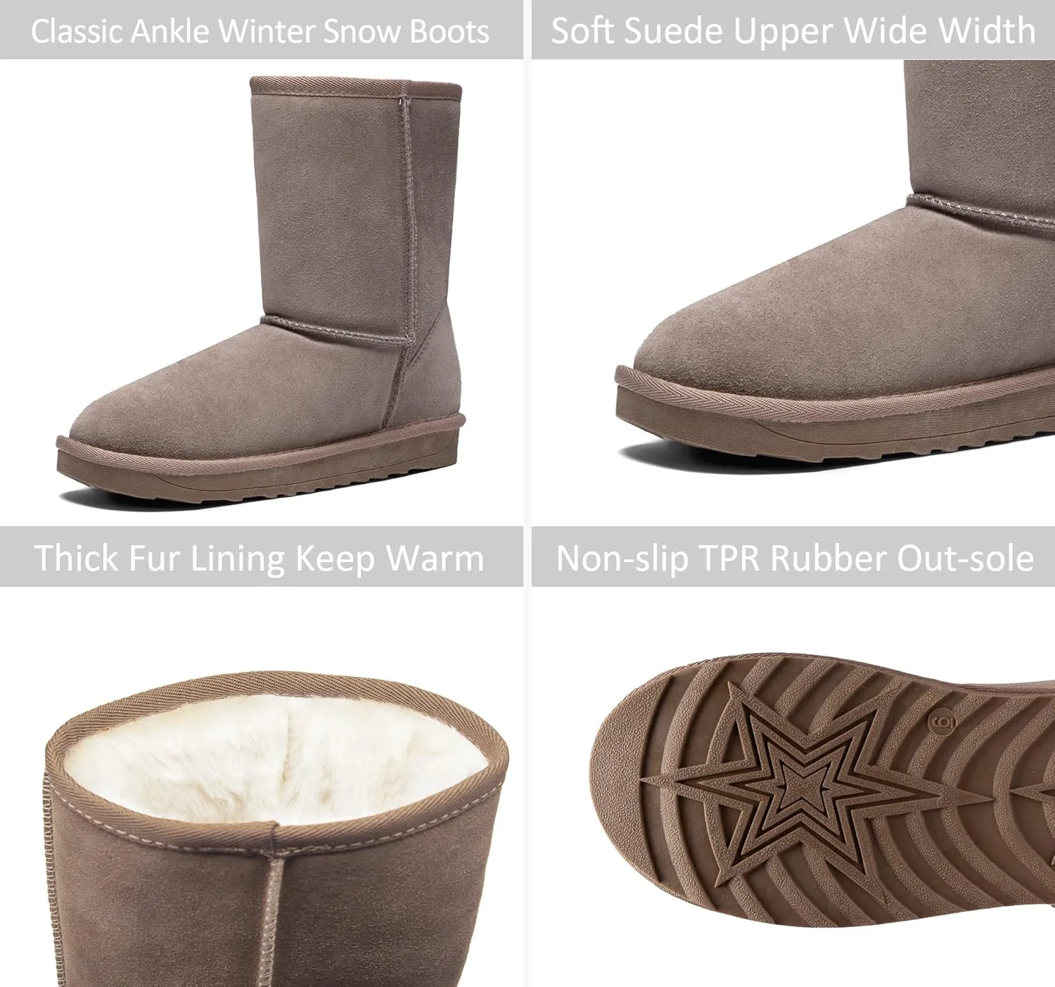 Vepose Women's Winter Snow Boots Warm Fur Mid Calf Tall Suede Fuzzy Slip on Shoes