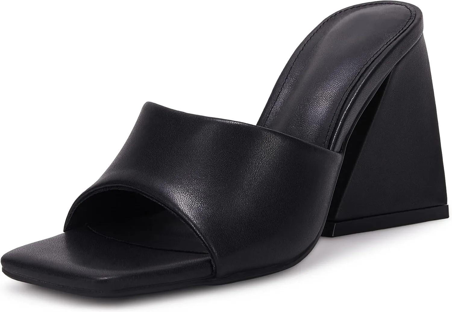 VETASTE Women's Heeled Sandals Square Open Toe Slip on Block Heels Mules