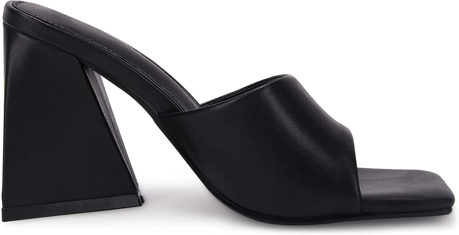 VETASTE Women's Heeled Sandals Square Open Toe Slip on Block Heels Mules
