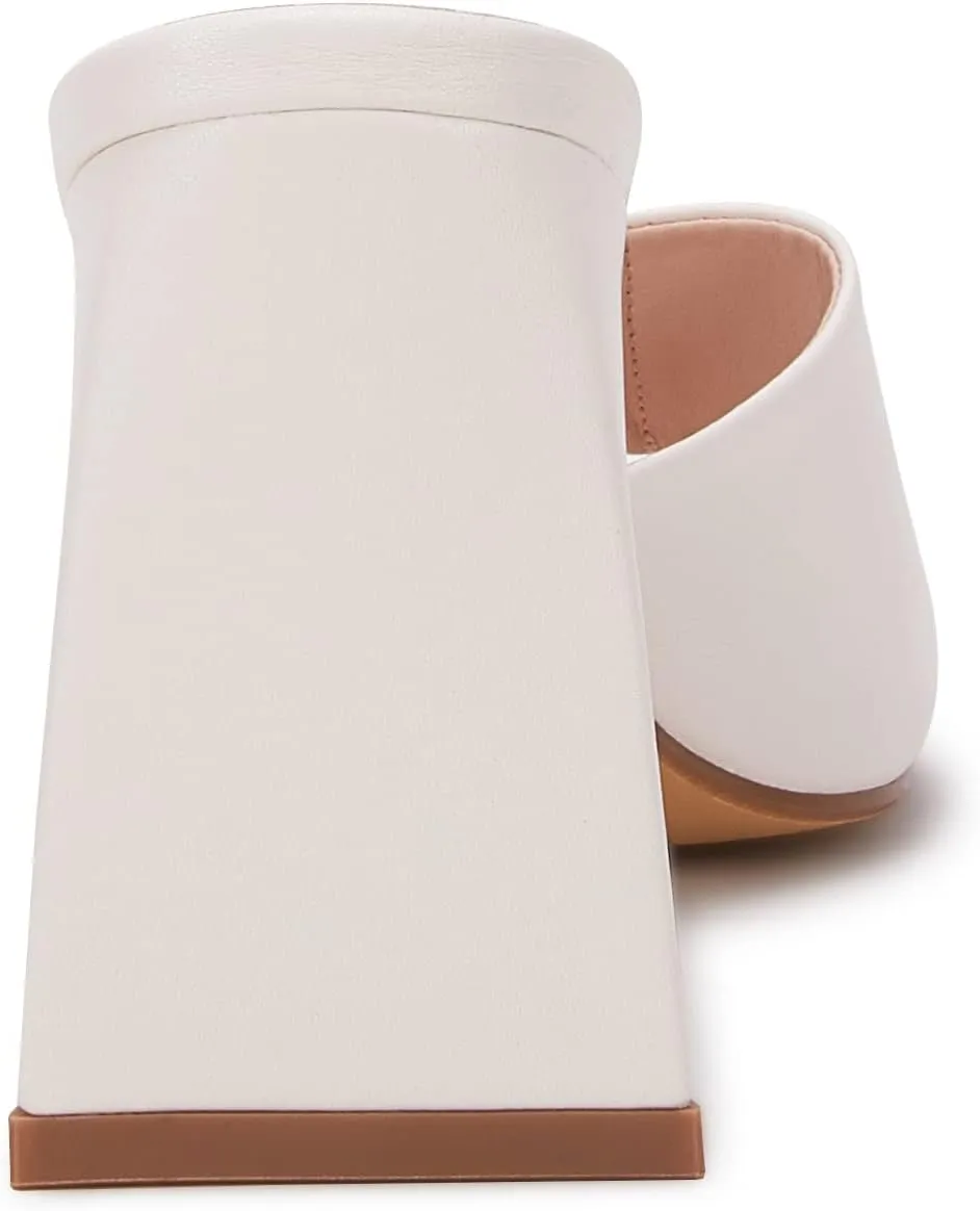 VETASTE Women's Heeled Sandals Square Open Toe Slip on Block Heels Mules